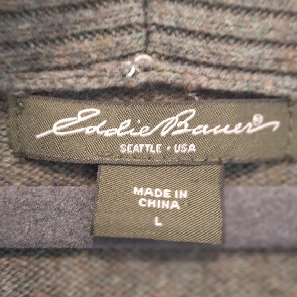 Eddie Bauer Shawl Collar Wool Blend Pullover Sweater V Neck Olive Green Large - Picture 2 of 7